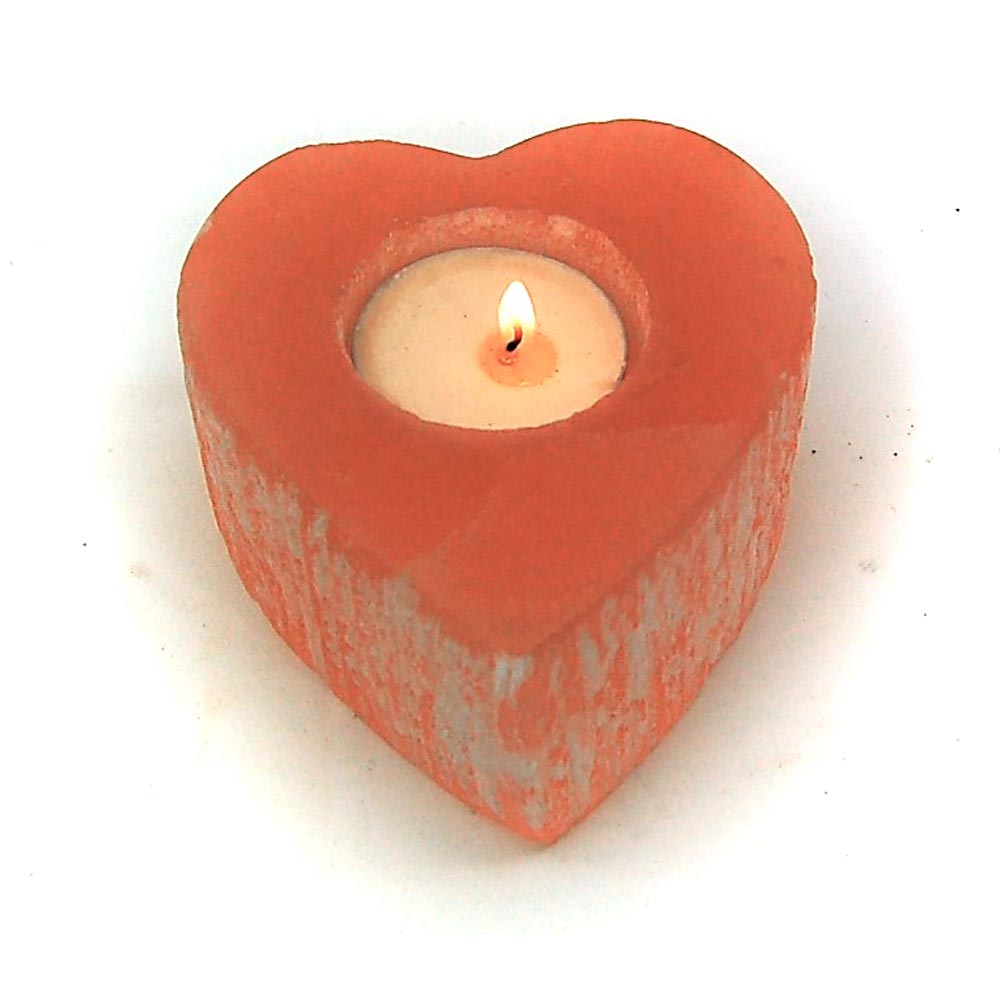 Orange Selenite Heart Shaped Candle Holder- Orange Selenite